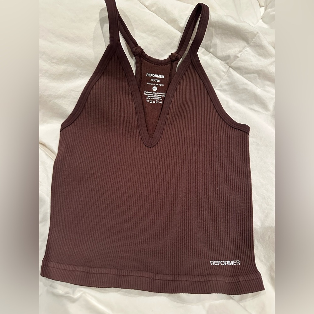 Reformer Pilates V Neck Happiness Runs Tank in Chocolate